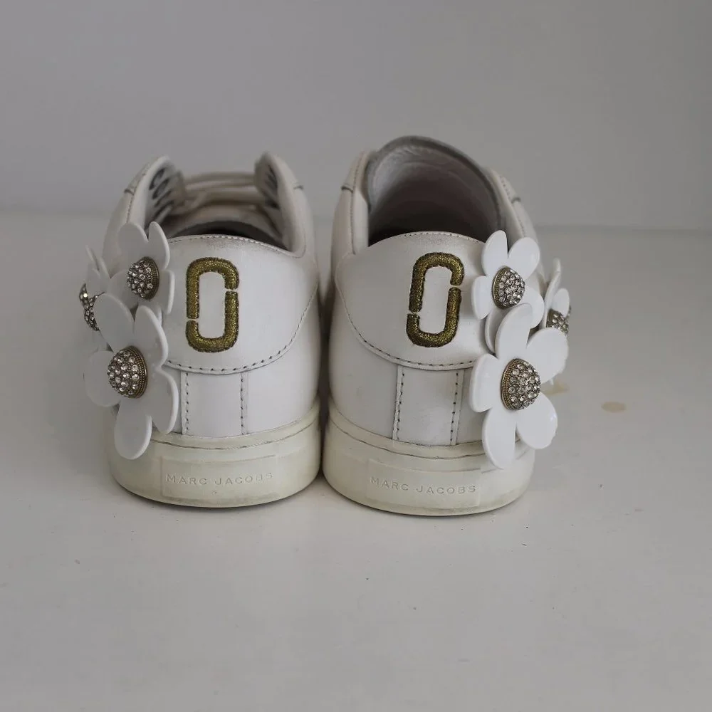 Marc Jacobs Women's Slip On White Leather Embellished Daisy Sneakers Sz 37 7